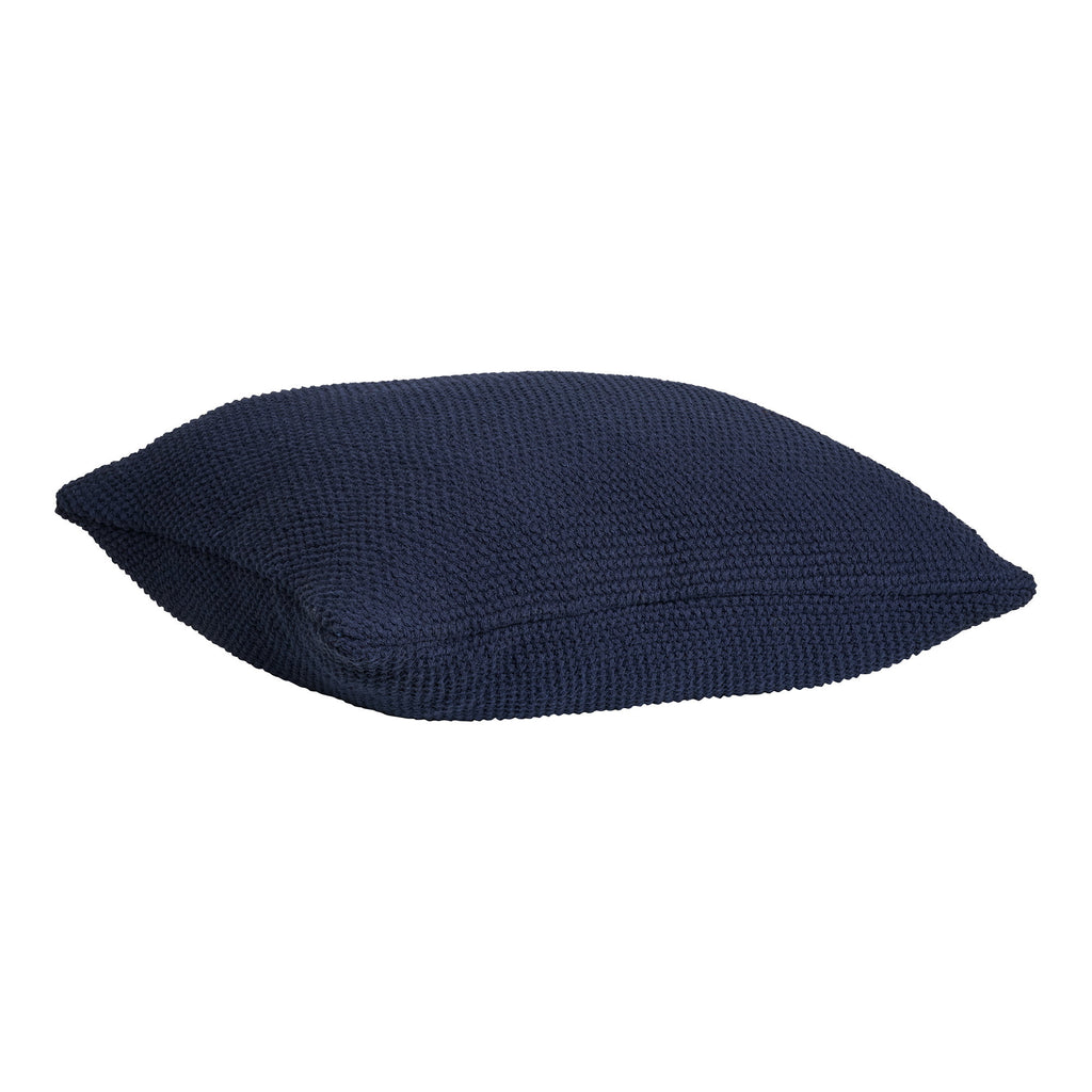 Coussin Santos coton recyclé bleu marine vue de profil épaisseur maille épaisse