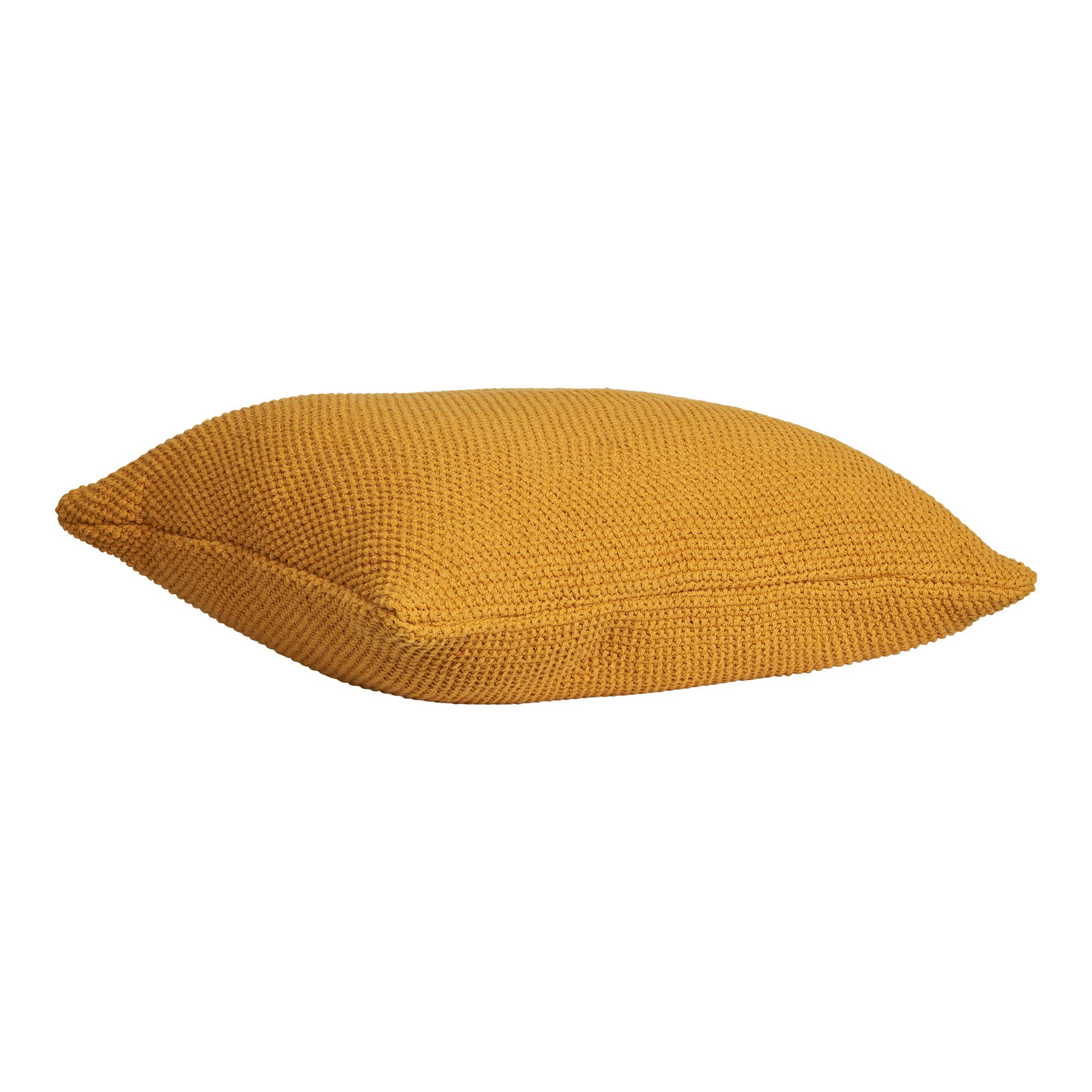 Coussin Santos coton recyclé ocre moutarde vue de profil épaisseur maille épaisse