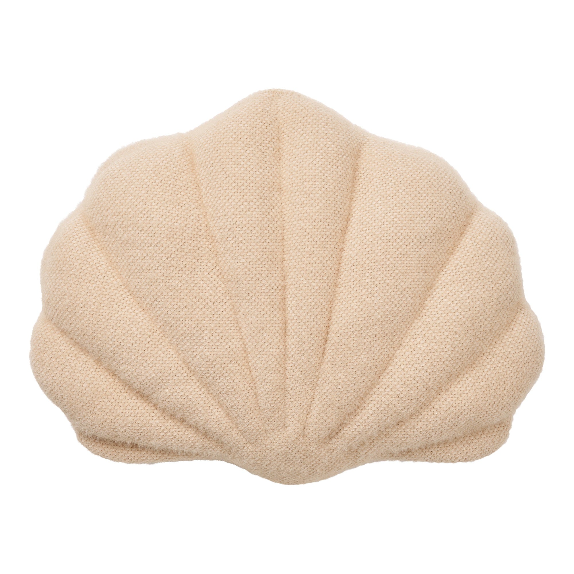 Coussin Darling forme coquillage beige 45x35 cm maille tricotée nervures relief