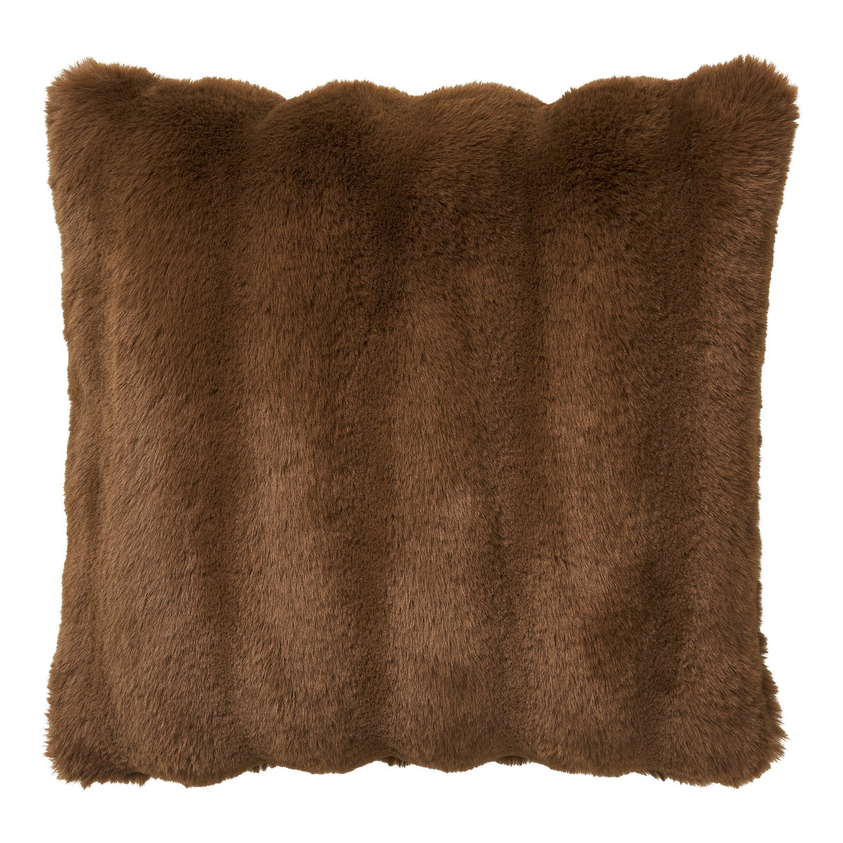 Coussin Galena Fausse fourrure marron vu de face cannelures verticales et bords ondulés