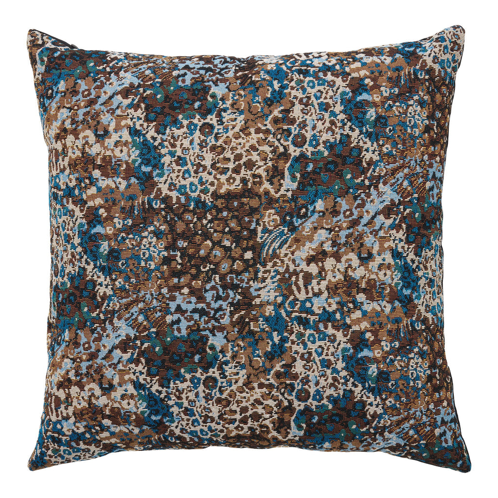 Coussin Blossom jacquard bleu brun motif floral oriental 45x45 cm vue de face