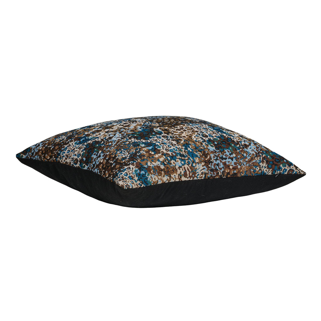 Coussin Blossom jacquard bleu brun dos noir vue de profil épaisseur polyester