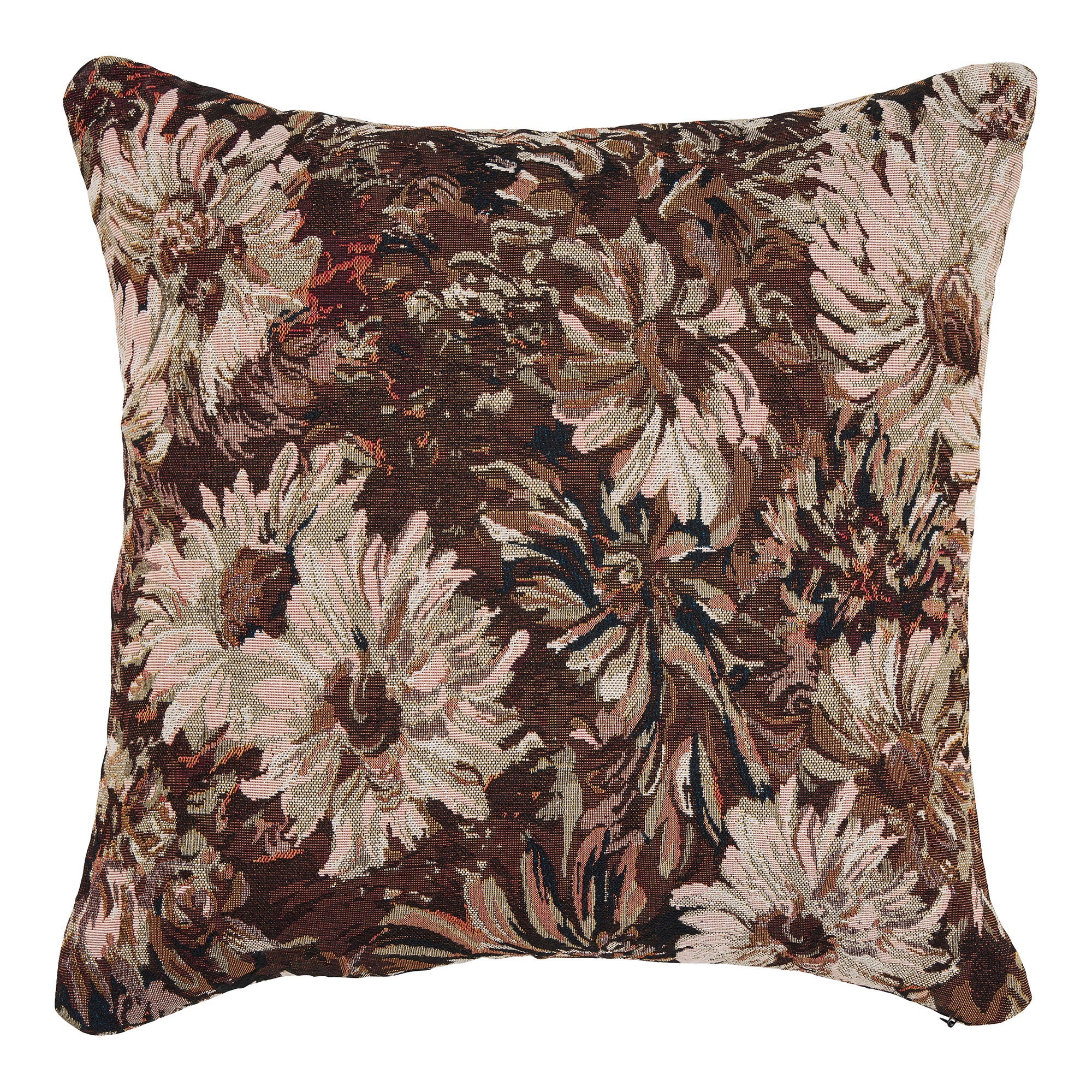 Coussin Nadi velours fleuri brun