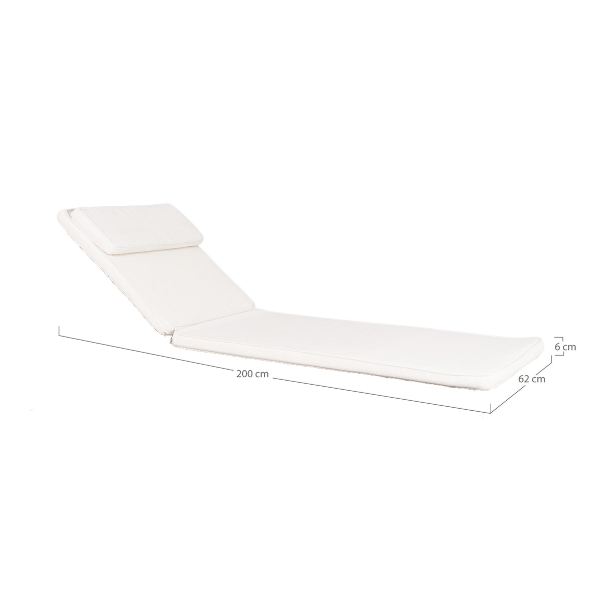 Schéma coté du coussin Andorra longueur 200 cm largeur 62 cm épaisseur 6 cm