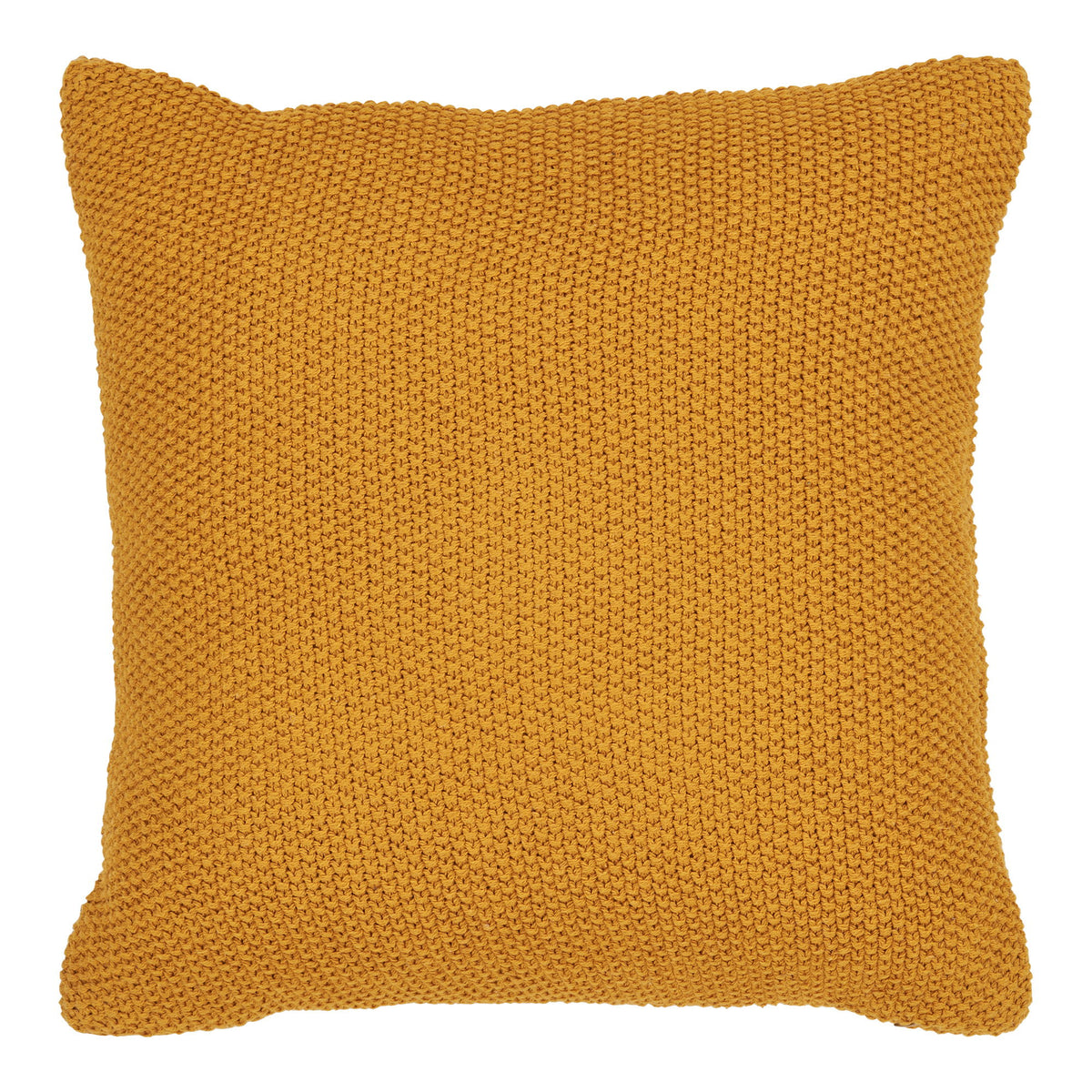 Coussin Santos coton ocre moutarde en tricot grosse maille vu de face