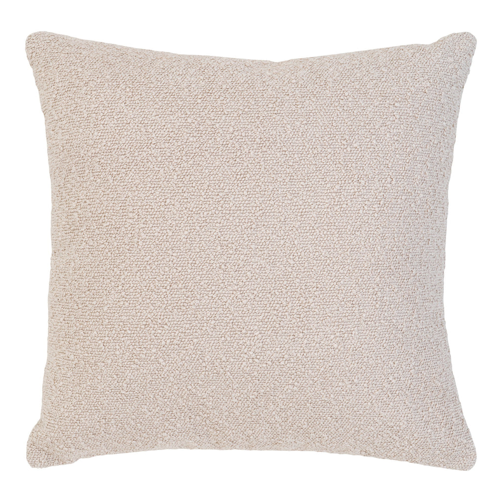 Coussin Savannah bouclé beige 45x45 cm texture fine dense polyester acrylique vue de face