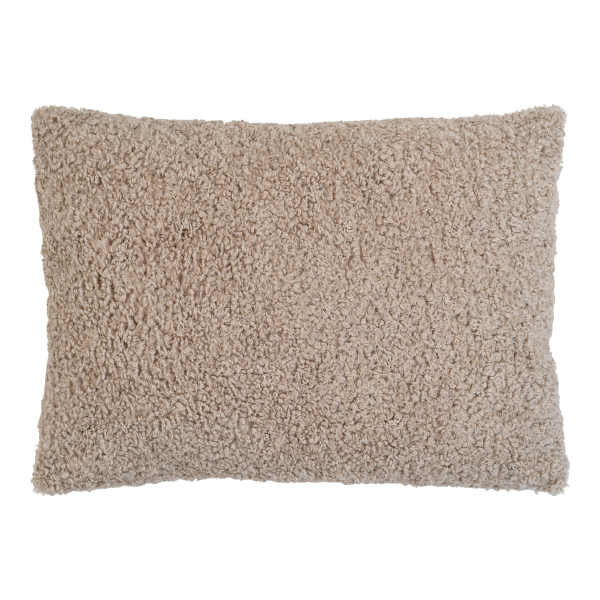 Coussin Tavira bouclé gris-brun rectangulaire vu de face avec ses boucles serrées