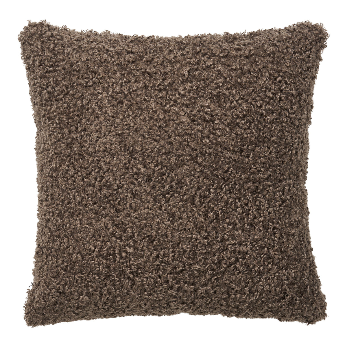 Coussin Tavira bouclé gris foncé carré vu de face avec ses boucles serrées