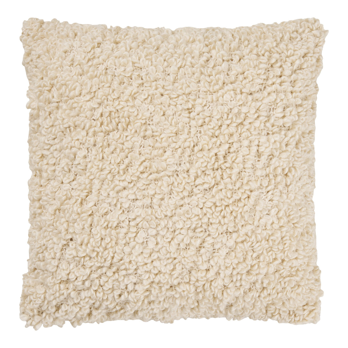 Coussin Tossa bouclé blanc cassé vu de face avec ses boucles serrées
