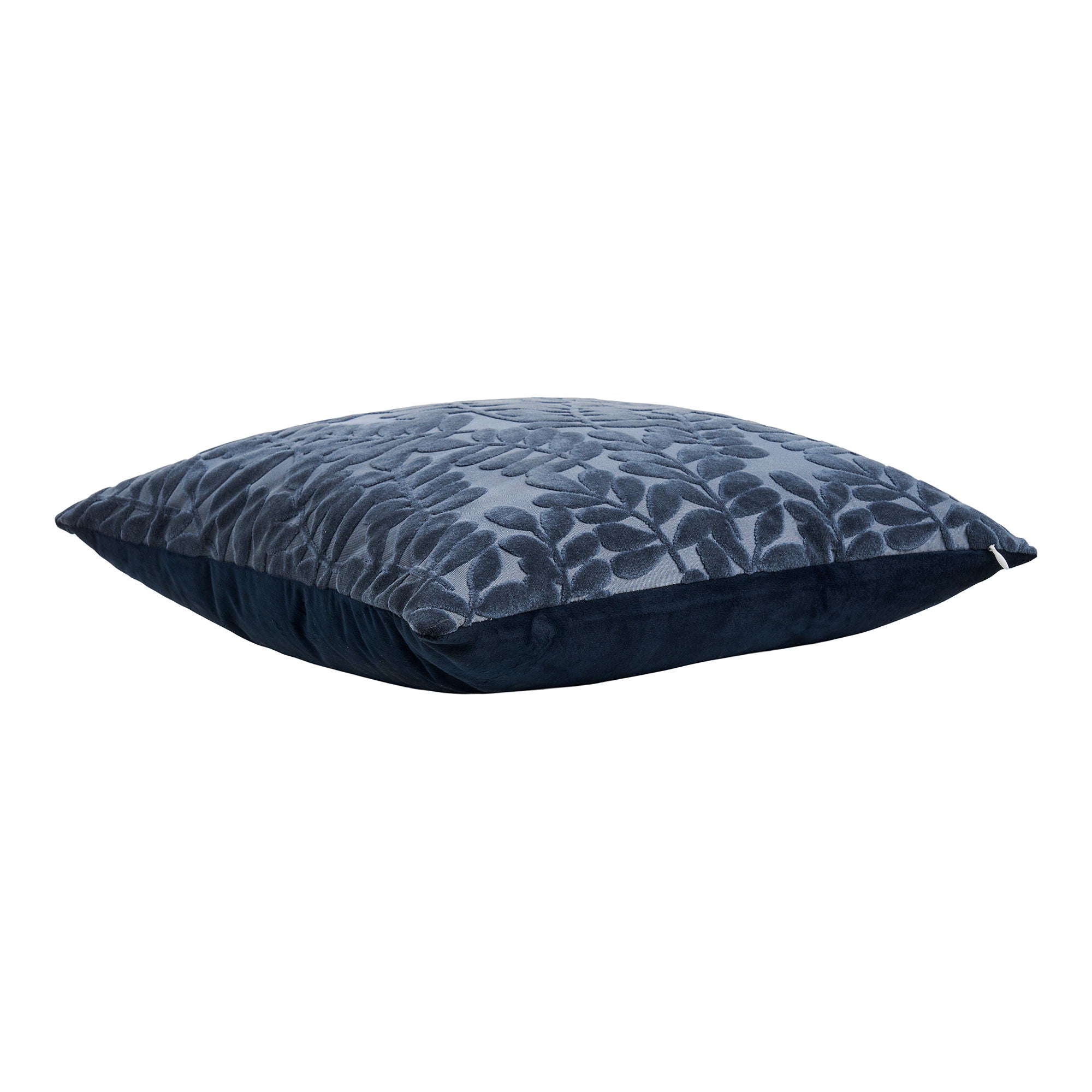 Coussin Yona velours coupé bleu marine dos velours uni vue de profil épaisseur