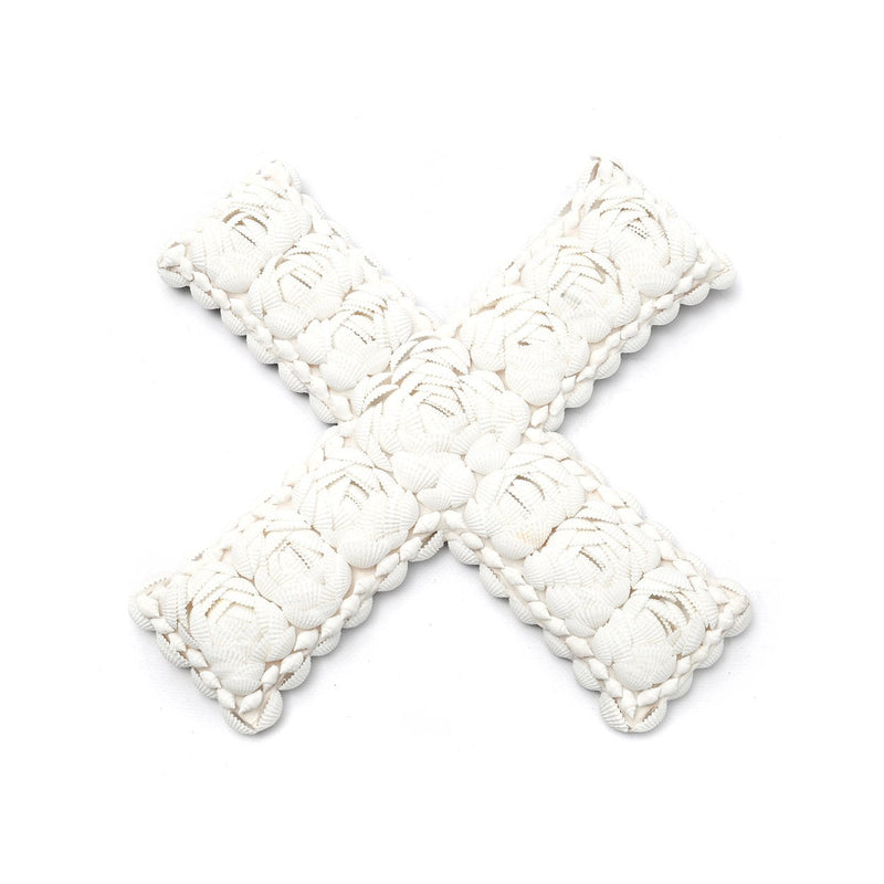 Dimensions Croix murale Shell X en coquillages blancs 31 cm
