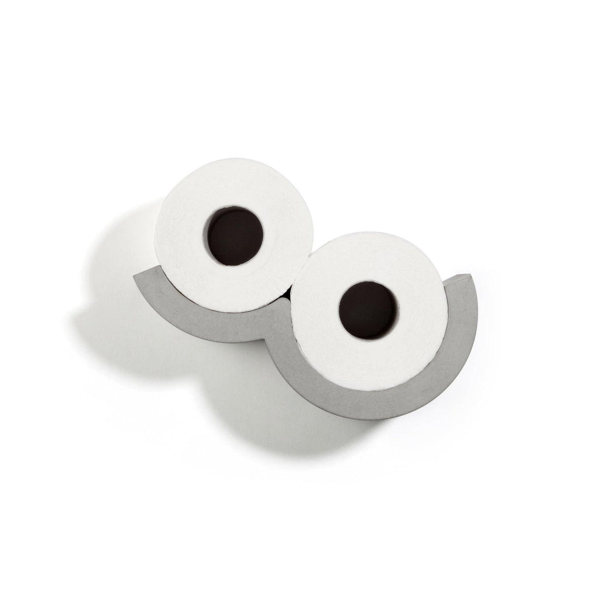 Dérouleur Cloud en béton gris fixé au mur avec deux rouleaux de papier toilette