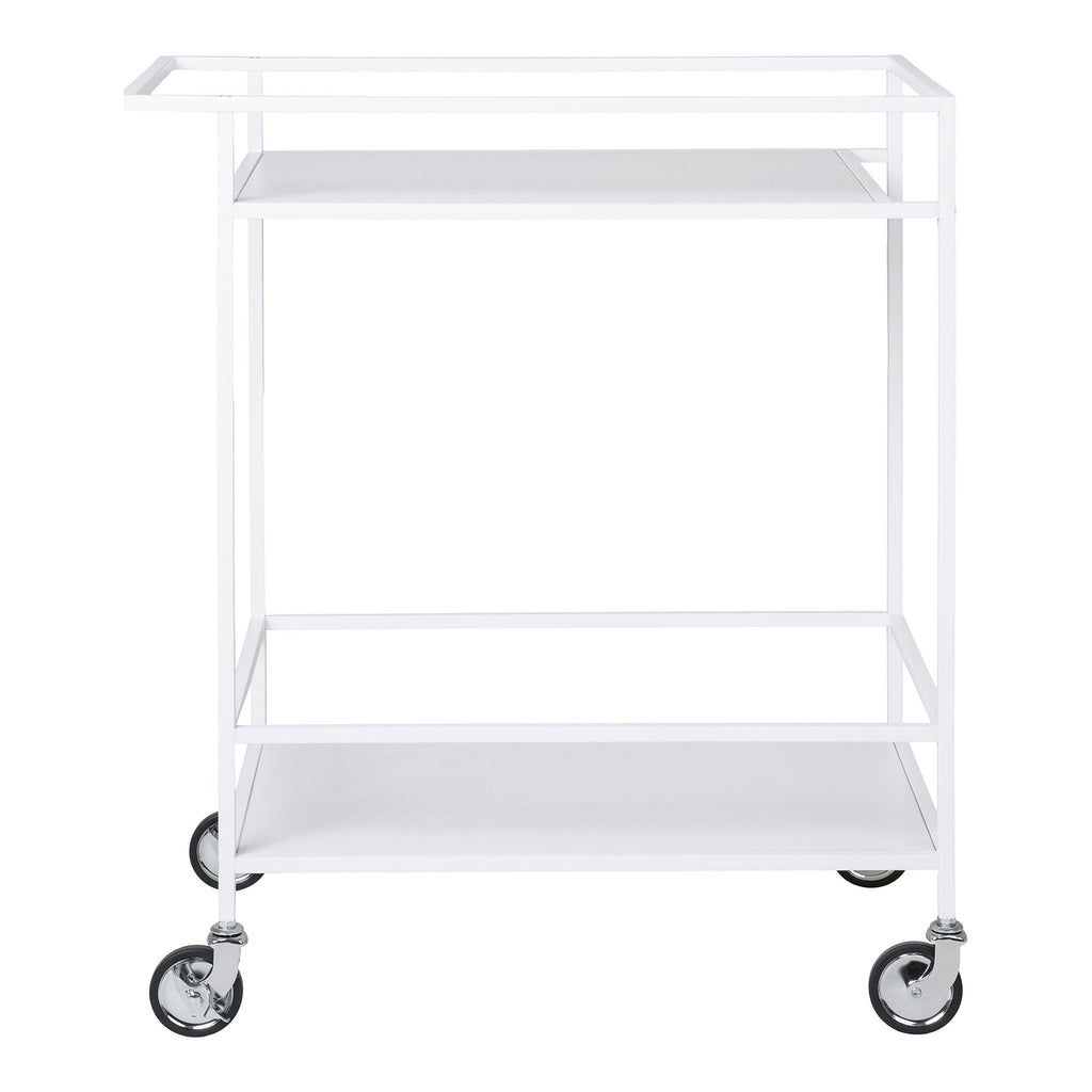 Desserte bar Vita blanche double plateau garde-corps roulettes chromées vue de face