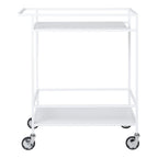 Desserte bar Vita blanche double plateau garde-corps roulettes chromées vue de face