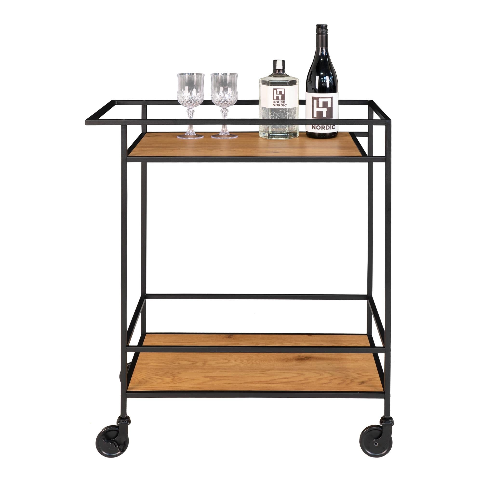 Desserte bar Vita chêne noir plateau service verres bouteilles vue de face styled