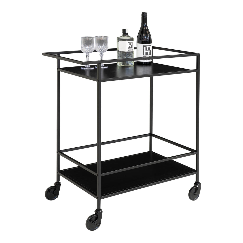 Desserte bar Vita noire en service bar verres bouteilles vue trois quarts styled
