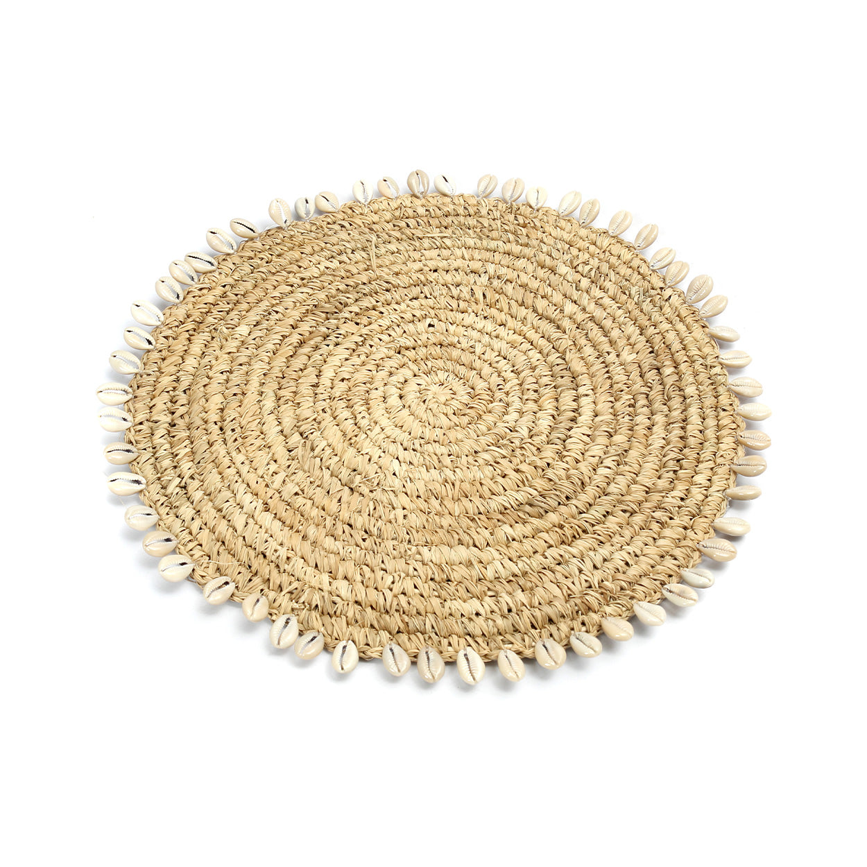 Dessous-de-plat en raphia crocheté et coquillages 23 cm