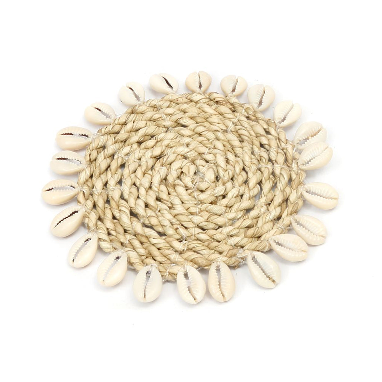 Dessous-de-verre en raphia crocheté et coquillages 12 cm