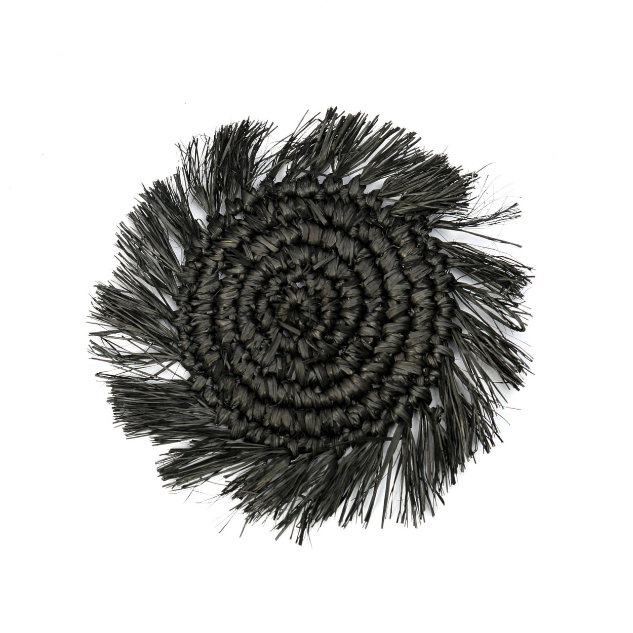 Dessous-de-verre en raphia noir à frange 16 cm