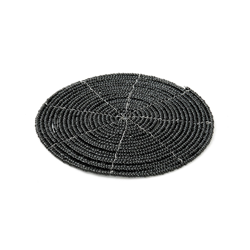 Dimensions Dessous-de-verre rond en perles noires 10 cm