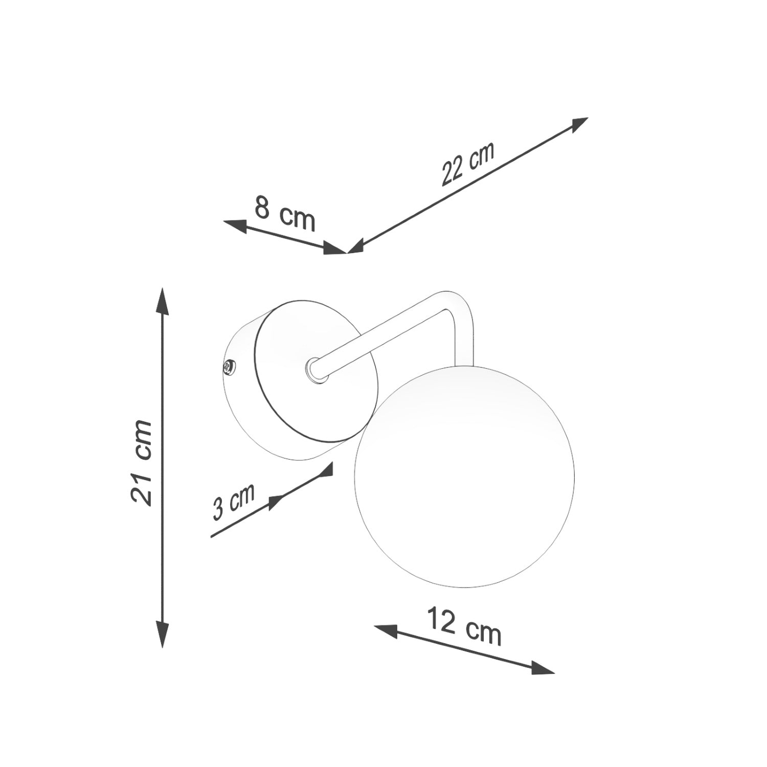 Schéma coté : Applique Astral 1 boule opale acier noire G9
