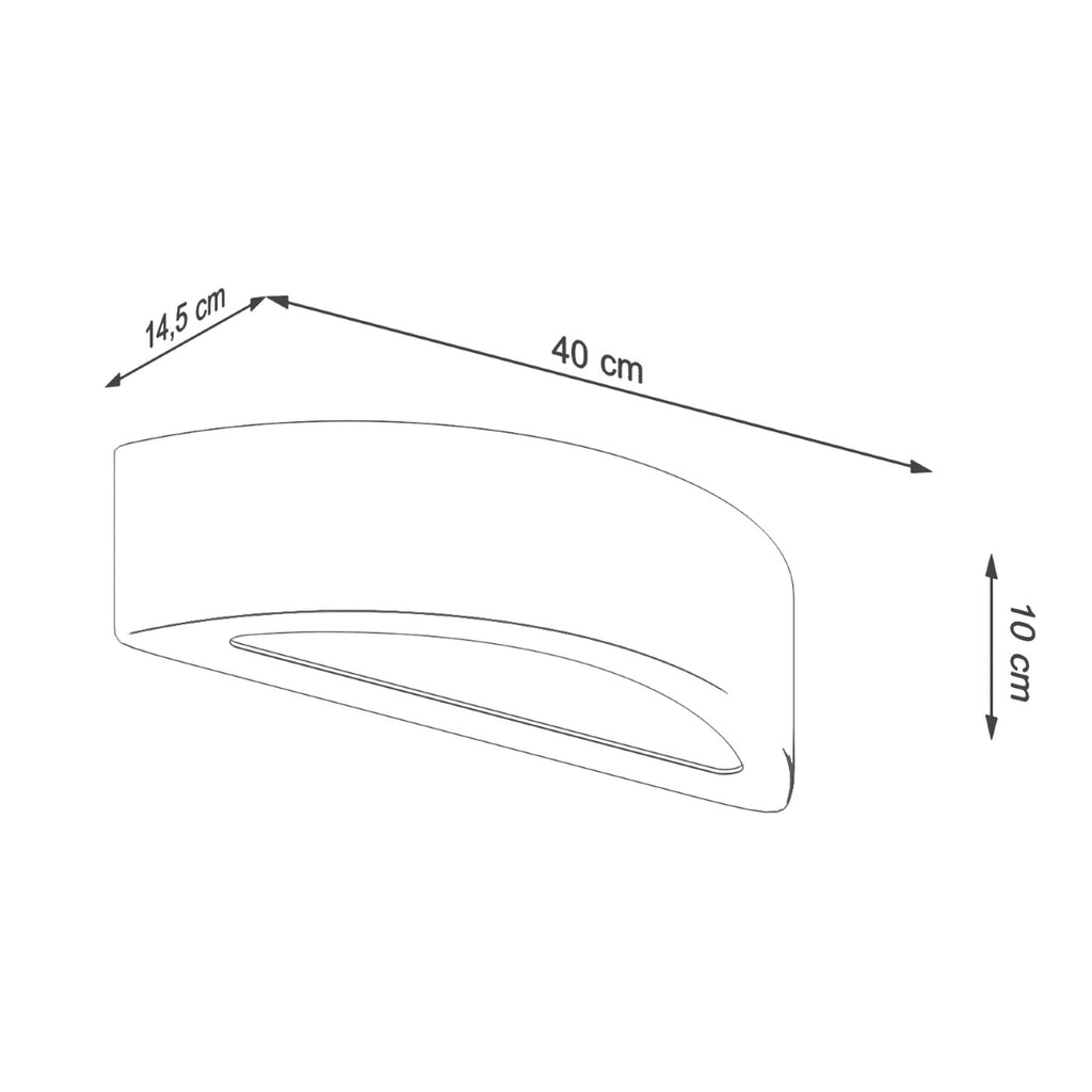 Schéma des dimensions de l'applique Atena béton : largeur 40 cm, hauteur 10 cm, profondeur 14,5 cm