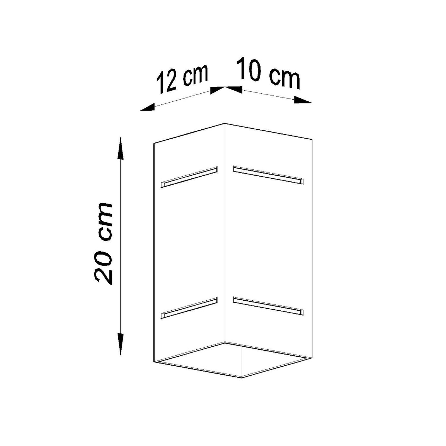 Schéma des dimensions de l'applique Blocco : hauteur 20 cm, largeur 10 cm, profondeur 12 cm