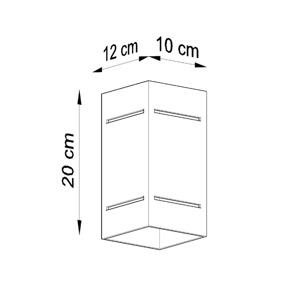 Schéma des dimensions de l'applique Blocco : hauteur 20 cm, largeur 10 cm, profondeur 12 cm