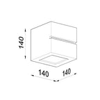 Dimensions de l'applique Leo Line, cube de 14 cm de côté