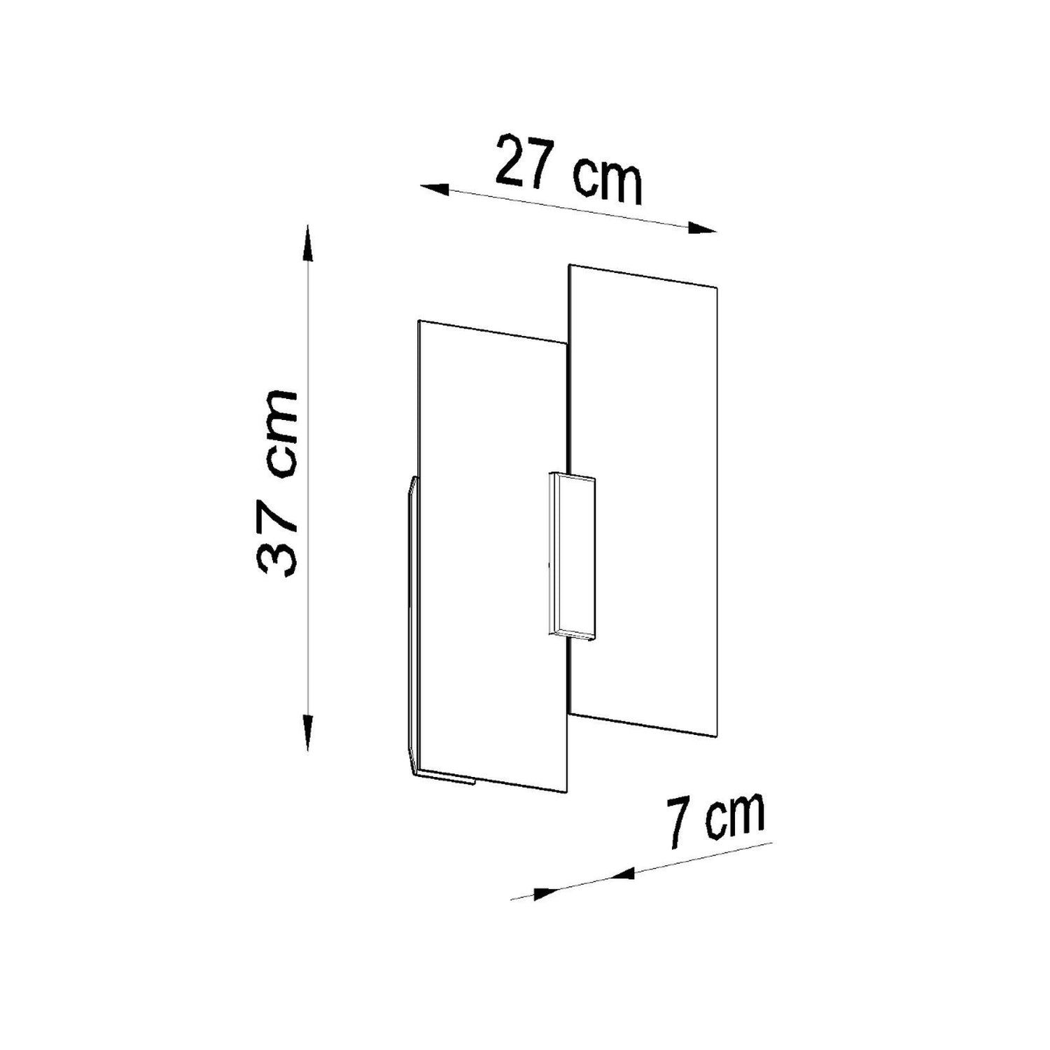 Schéma des dimensions de l'applique Fabiano : largeur 27 cm, hauteur 37 cm, profondeur 7 cm