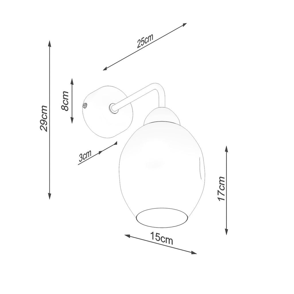 Schéma coté du Applique Fillan verre fumé E27