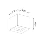 Schéma des dimensions de l'applique Leo béton : largeur 12 cm, hauteur 10 cm, profondeur 12 cm
