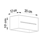 Schéma des dimensions de l'applique Lobo Maxi : largeur 20 cm, hauteur 10 cm, profondeur 12 cm