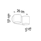 Schéma des dimensions de l'applique murale Orbis 2 en aluminium blanc, deux cylindres, 26 cm de large