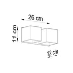 Schéma des dimensions de l'applique murale Quad 2 en aluminium blanc, deux cubes, 26 cm de large