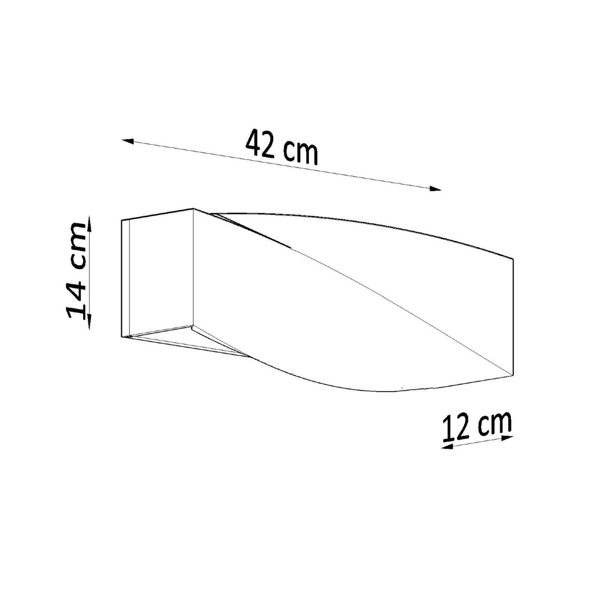 Croquis coté de l'applique Sigma avec 42 cm de large 14 cm de haut et 12 cm de profondeur
