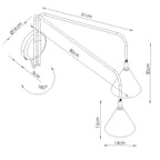 Schéma coté : Applique Nox 2 cônes bras déporté acier beige E14