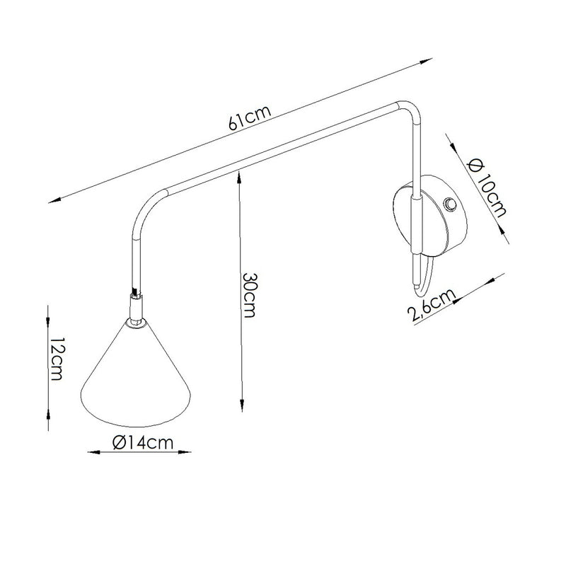Dimensions Nox wall light with beige steel adjustable arm and E14 switch
