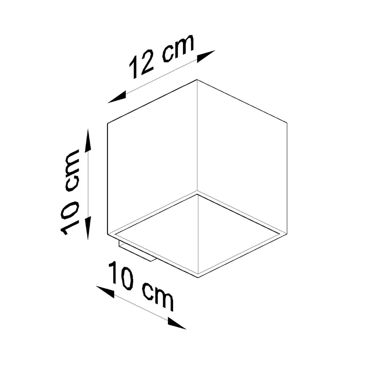 Schéma des dimensions de l'applique Quad : largeur 10 cm, hauteur 10 cm, profondeur 12 cm