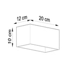 Schéma des dimensions de l'applique Quad Maxi : largeur 20 cm, hauteur 10 cm, profondeur 12 cm