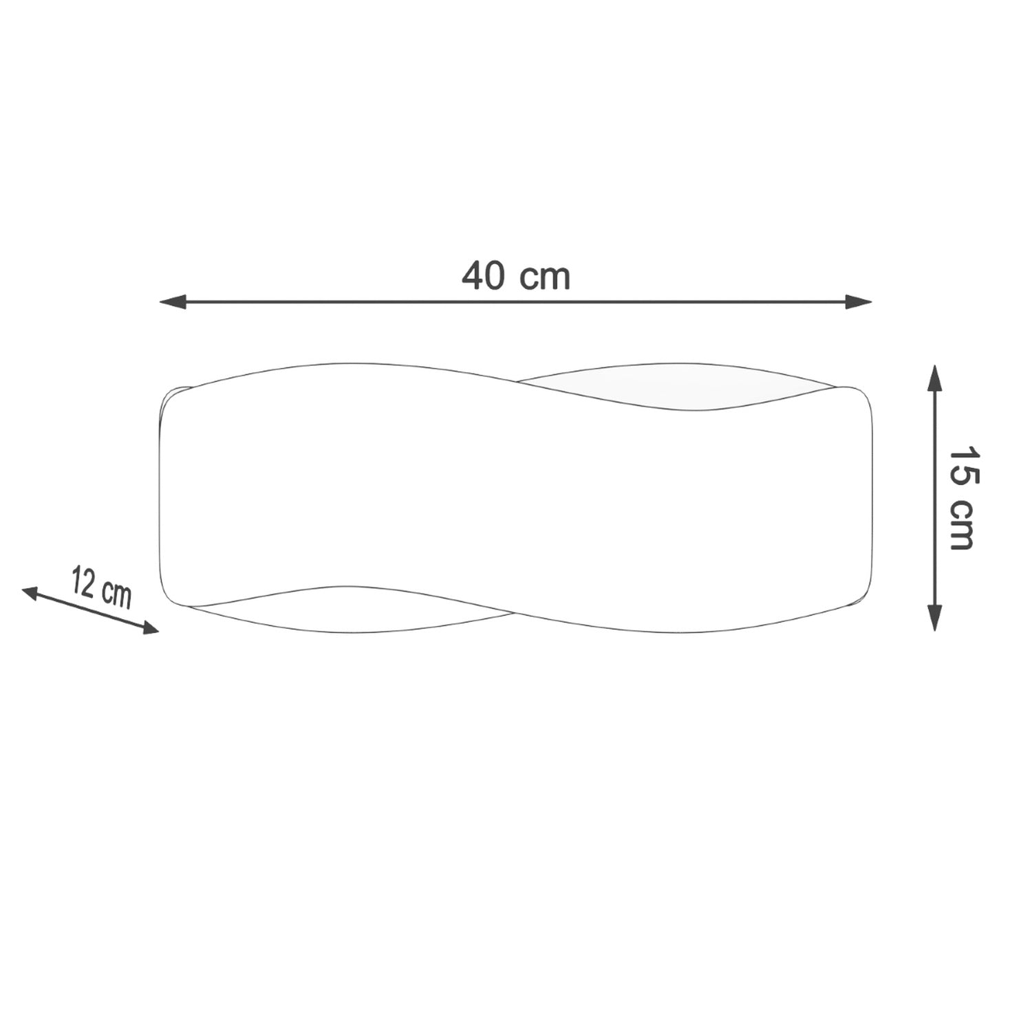 Schéma des dimensions de l'applique Tila 40 : longueur 40 cm, hauteur 15 cm, saillie 12 cm