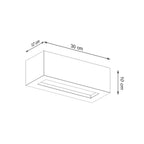 Schéma des dimensions de l'applique Vega 30 béton : longueur 30 cm, hauteur 10 cm, profondeur 12 cm
