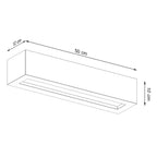 Schéma des dimensions de l'applique Vega 50 béton : longueur 50 cm, hauteur 10 cm, profondeur 12 cm