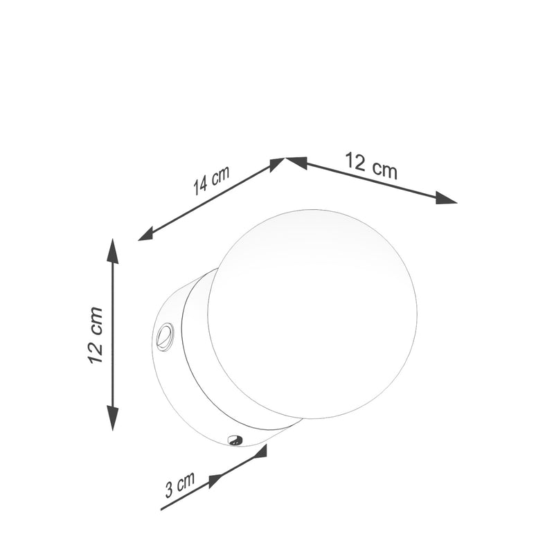 Dimensions Wandleuchte Yoli 1 Kugel Opal schwarz Stahl G9