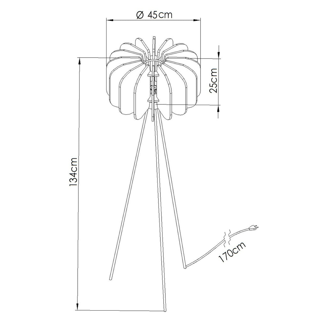 Schéma coté : Lampadaire Mula 45 trépied feutre beige E27