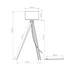 Schéma coté : Lampadaire Natt trépied bois blanc E27