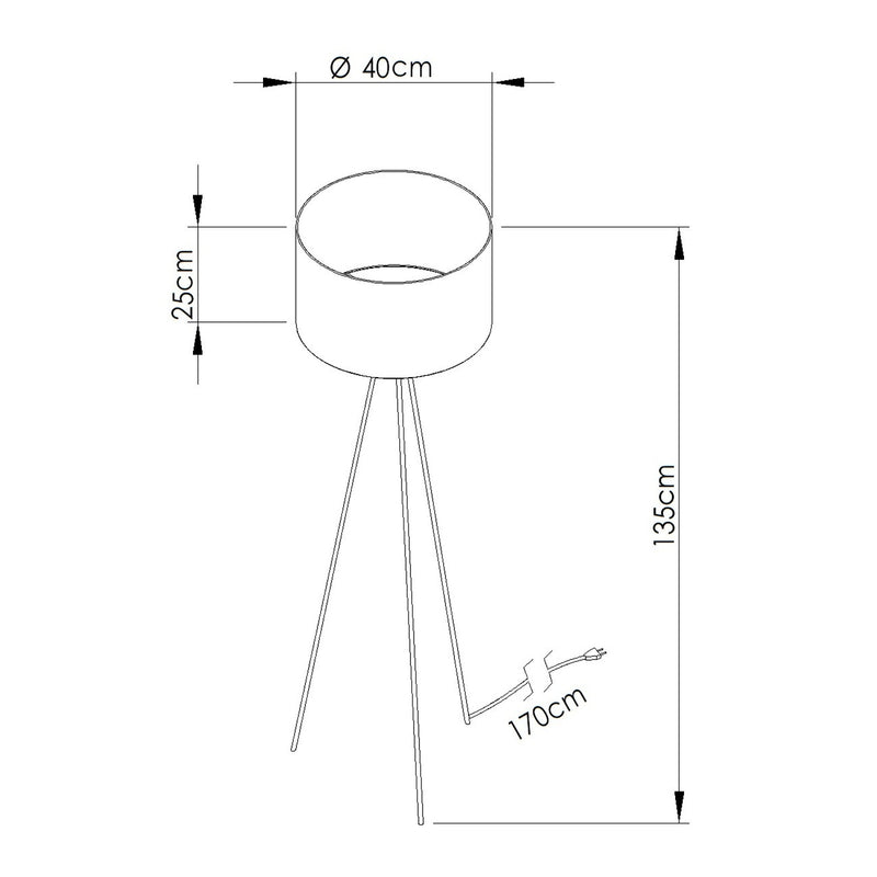 Dimensions Lampadaire Nevia trépied bleu marine E27