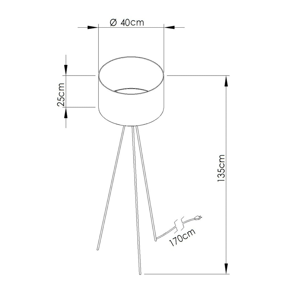 Schéma coté : Lampadaire Nevia trépied effet marbre E27