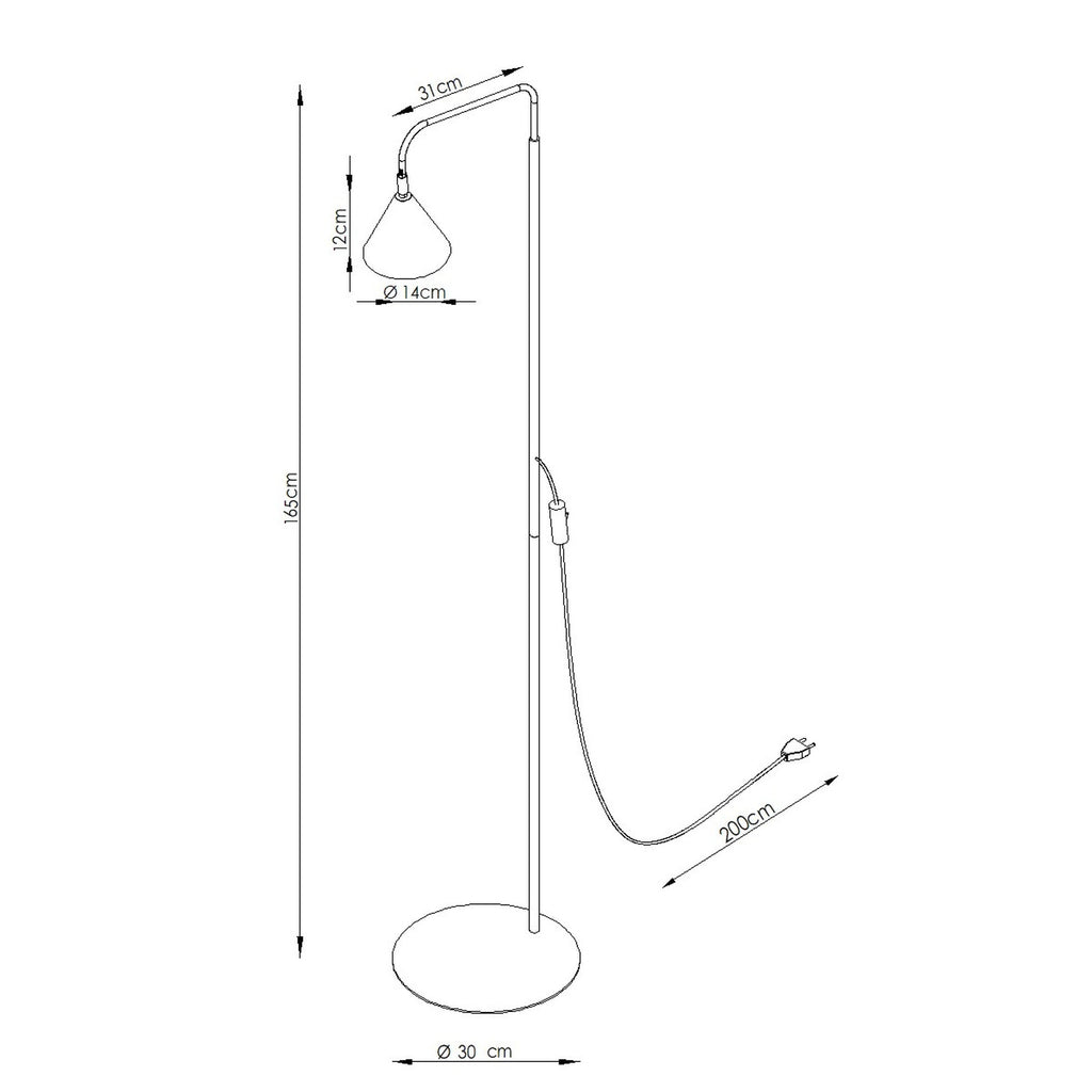 Schéma coté : Lampadaire Nox cône acier blanc E14
