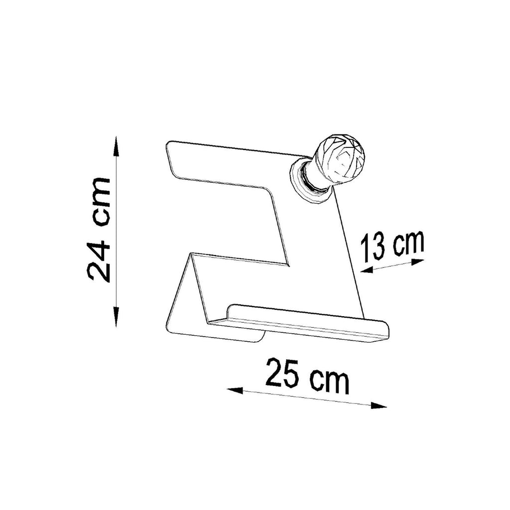 Schéma coté de la lampe Incline : hauteur 24 cm, largeur 25 cm, profondeur 13 cm